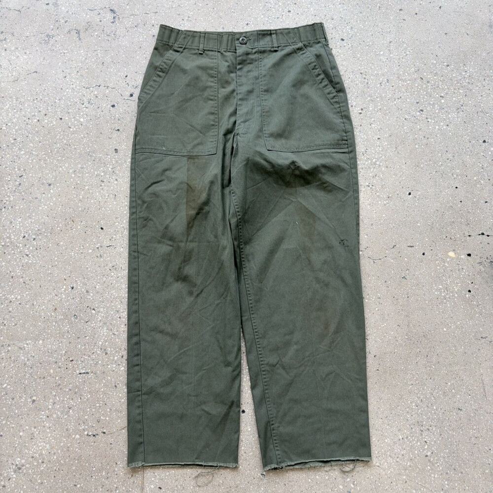 Vintage 70s US Army OG-507 Green Canvas Fatigue Pants 32x28 - Picture 1 of 5